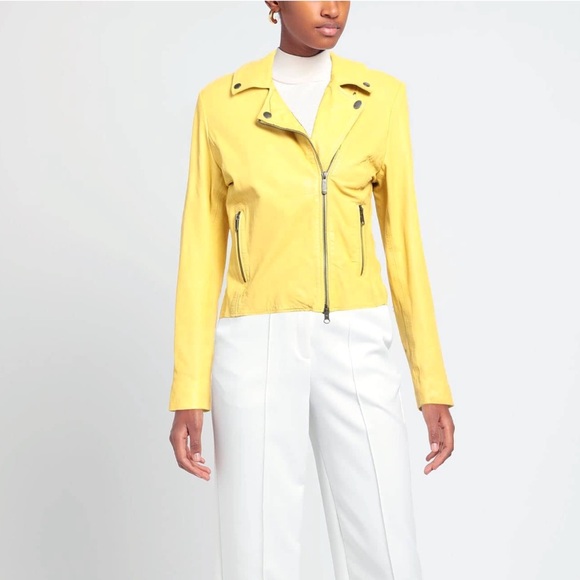 New Yellow Leather Jacket Women’s Size 6 - Picture 2 of 15
